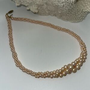 Multiple Strand Graduated Twisted Pink Faux Pearl Necklace Vintage 17 1/2"‎